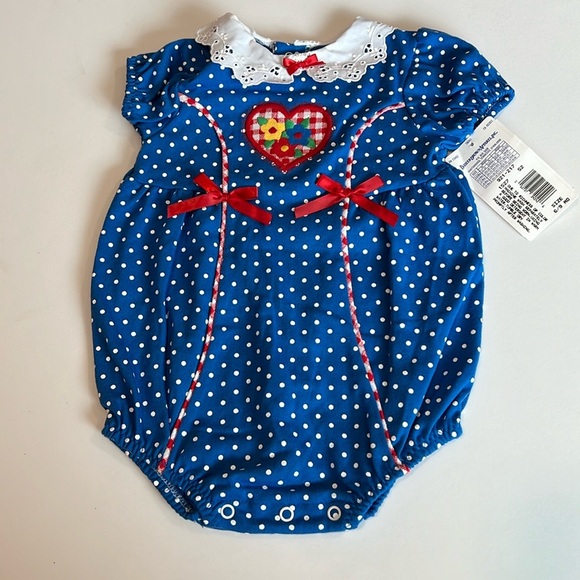 Buster Brown Other - BusterBrown - 6-9m blue and red polka dot romper